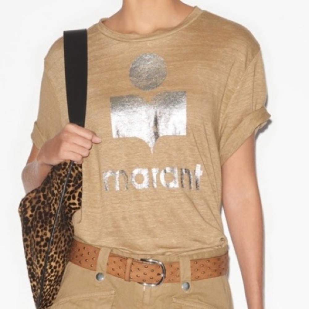 Isabel Marant Etoile Zewel T Shirt Linen Light Khaki Size Small